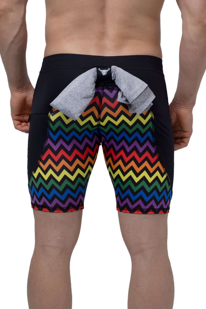 Matador Meggings Pride Zigzag rainbow men's compression shorts – squat-proof hybrid shorts