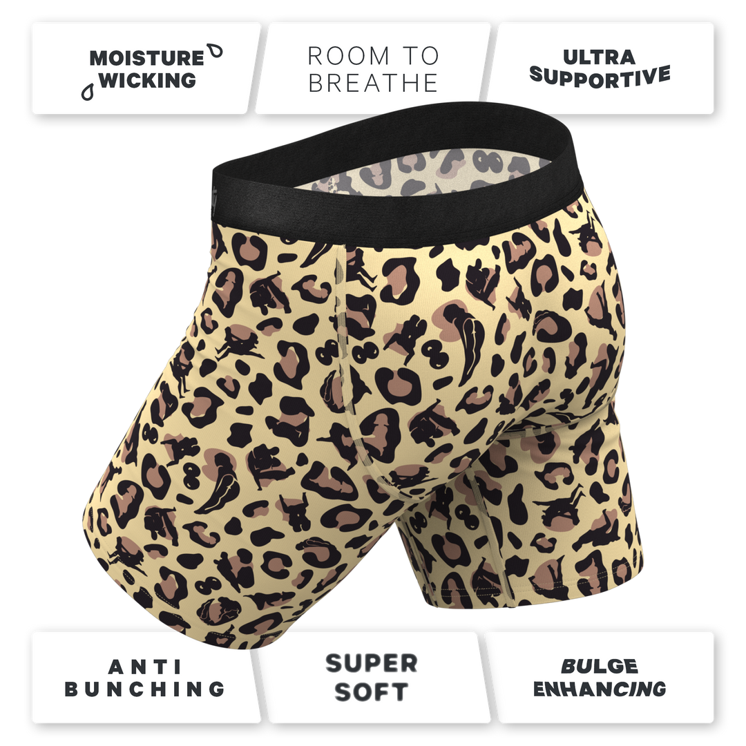 The Primal Passion: Naughty Cheetah Print Long Leg Ball Hammock® Pouch Boxer Briefs with Fly