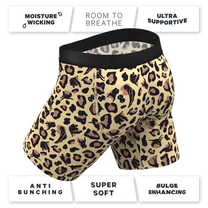 The Primal Passion: Naughty Cheetah Print Long Leg Ball Hammock® Pouch Boxer Briefs with Fly