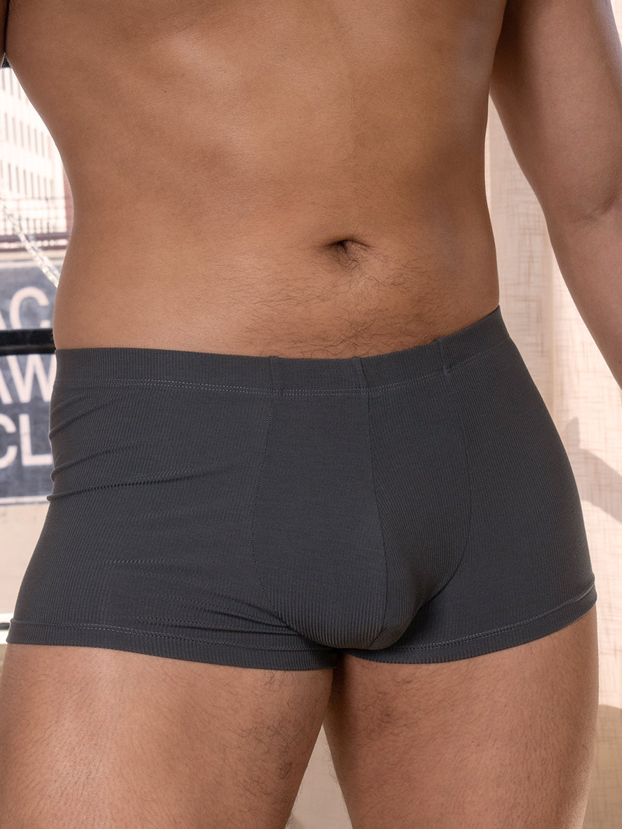 Body Aware Everyday Ribbed Trunks in grey – men's baby rib stretch trunk underwear