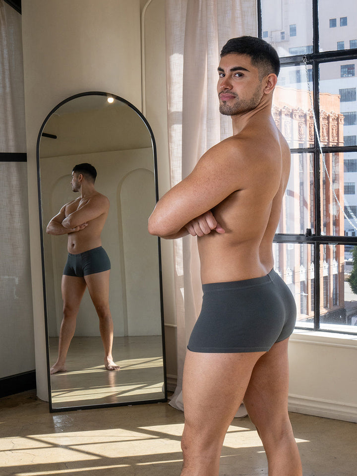 Body Aware Everyday Ribbed Trunks in grey – men's baby rib stretch trunk underwear