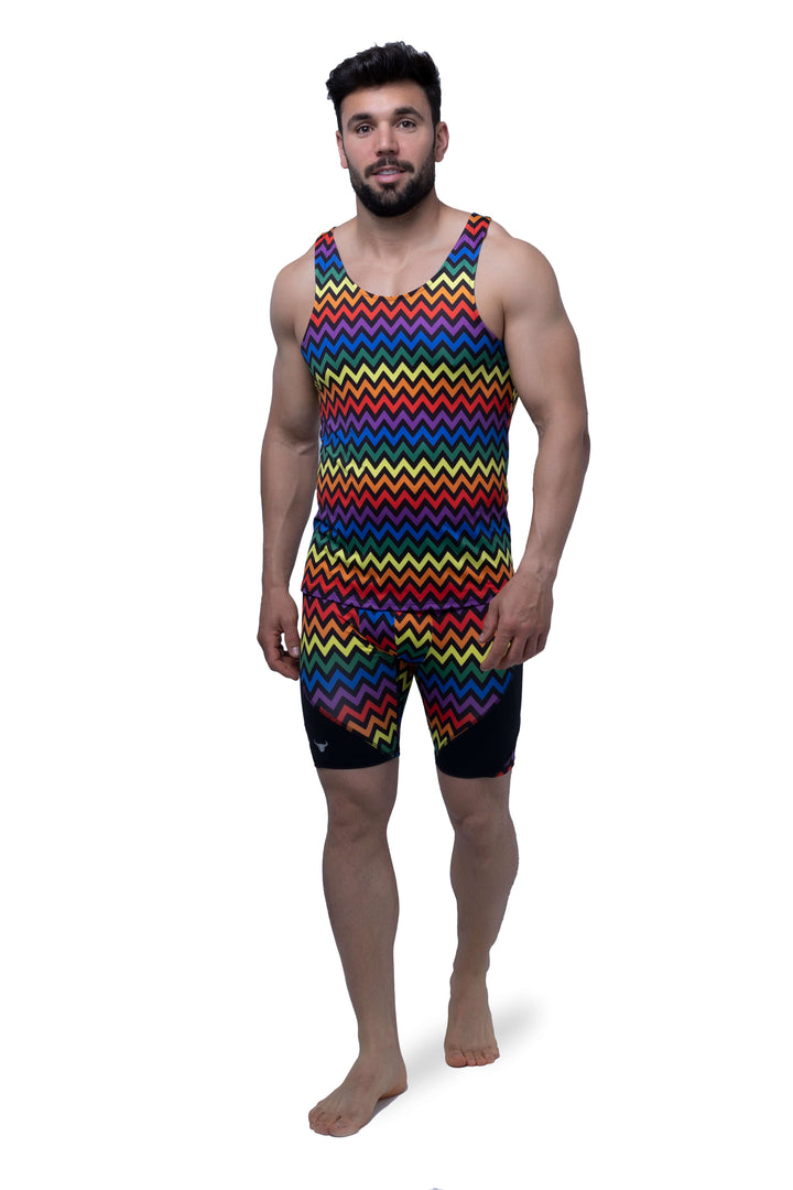 Matador Meggings Pride Zigzag rainbow men's compression shorts – squat-proof hybrid shorts