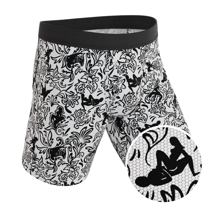 The Racy & Lacy | Provocative Lace Print Long Leg Ball Hammock® Pouch Underwear With Fly