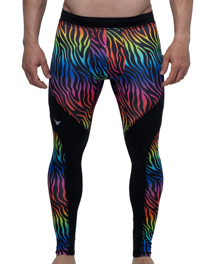 Matador Pride Rainbow Tiger Meggings – Men's Compression Leggings with Crotch Cup and Pockets