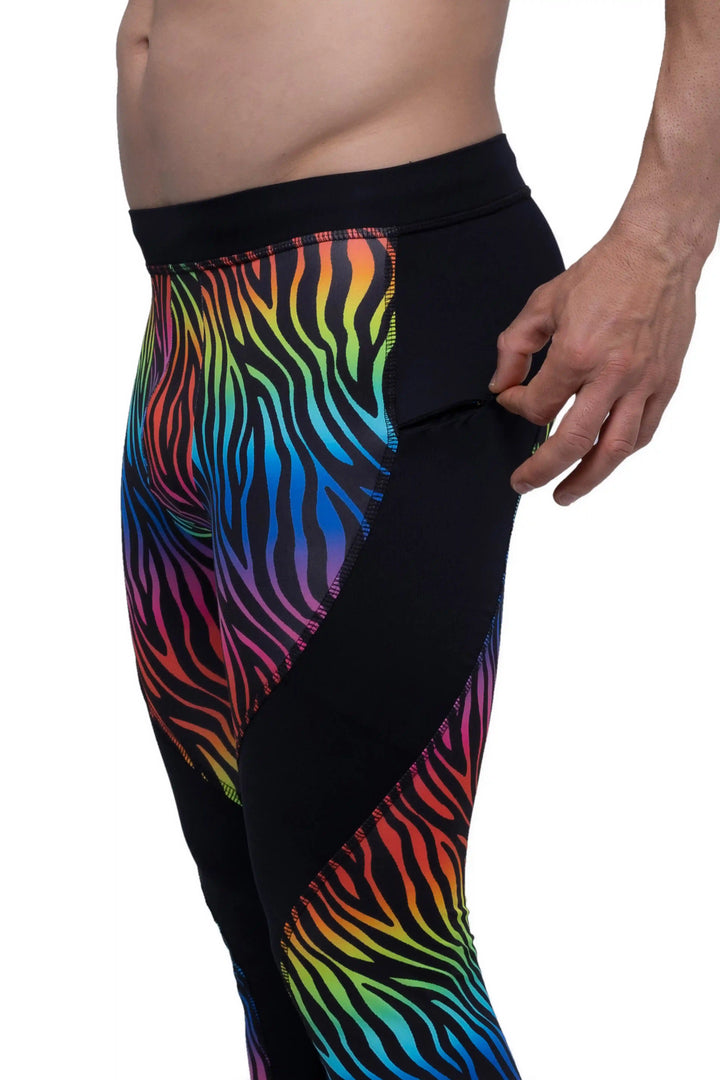 Matador Pride Rainbow Tiger Meggings – Men's Compression Leggings with Crotch Cup and Pockets