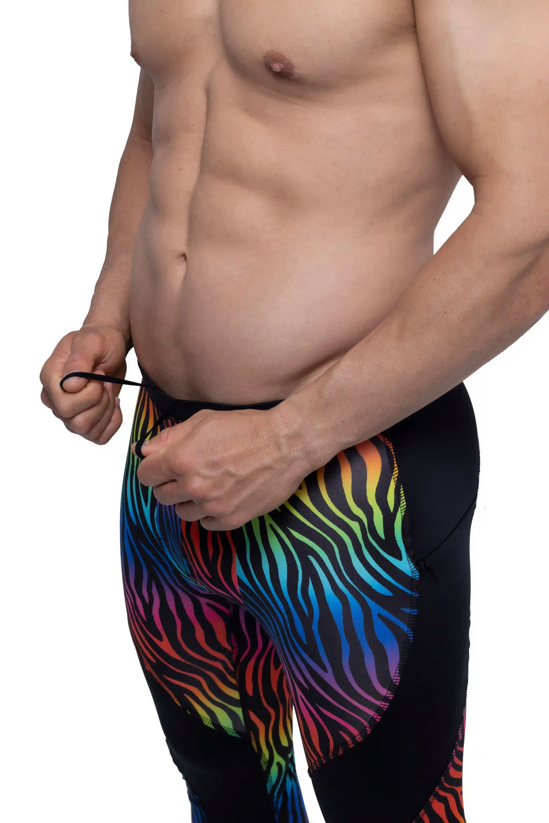 Matador Pride Rainbow Tiger Meggings – Men's Compression Leggings with Crotch Cup and Pockets