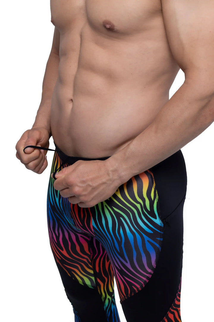 Matador Pride Rainbow Tiger Meggings – Men's Compression Leggings with Crotch Cup and Pockets