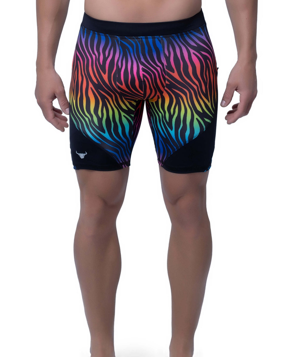 Matador Meggings Pride Rainbow Tiger men's compression shorts – vibrant tiger print squat-proof hybrid shorts