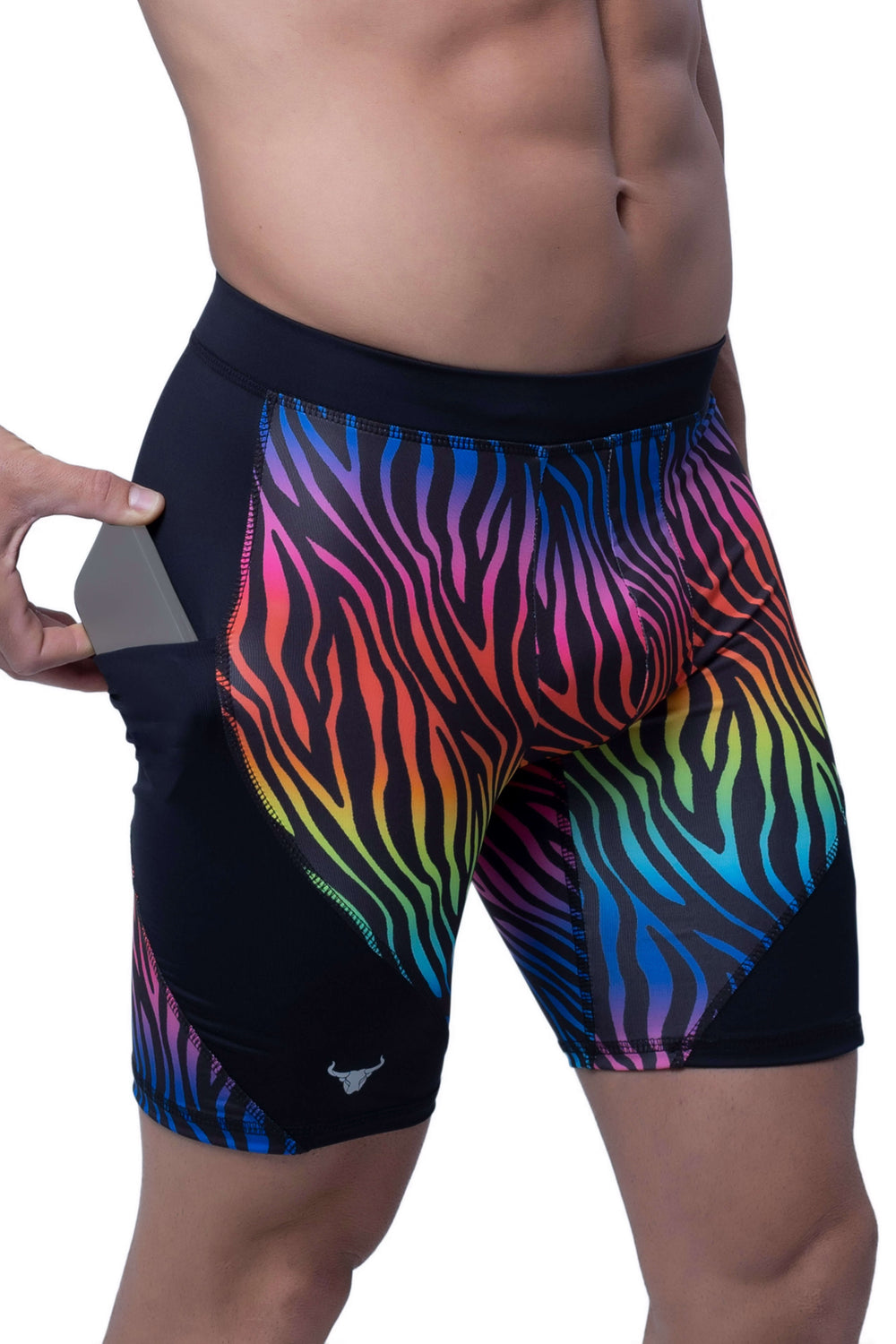 Matador Meggings Pride Rainbow Tiger men's compression shorts – vibrant tiger print squat-proof hybrid shorts