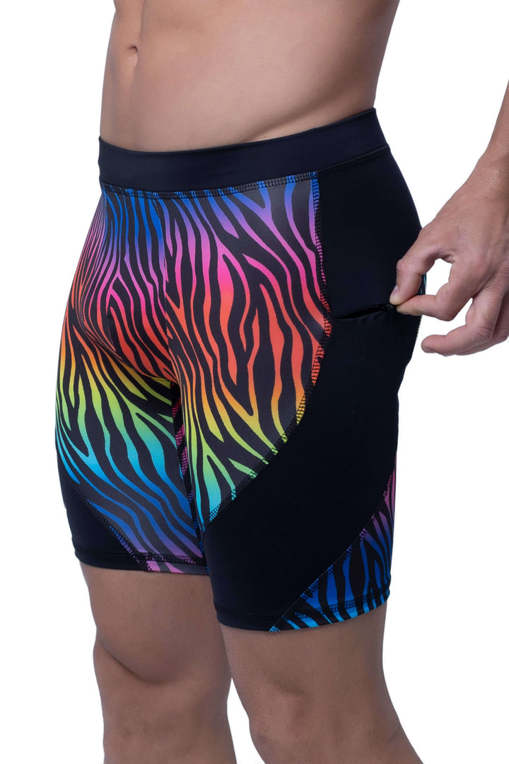 Matador Meggings Pride Rainbow Tiger men's compression shorts – vibrant tiger print squat-proof hybrid shorts