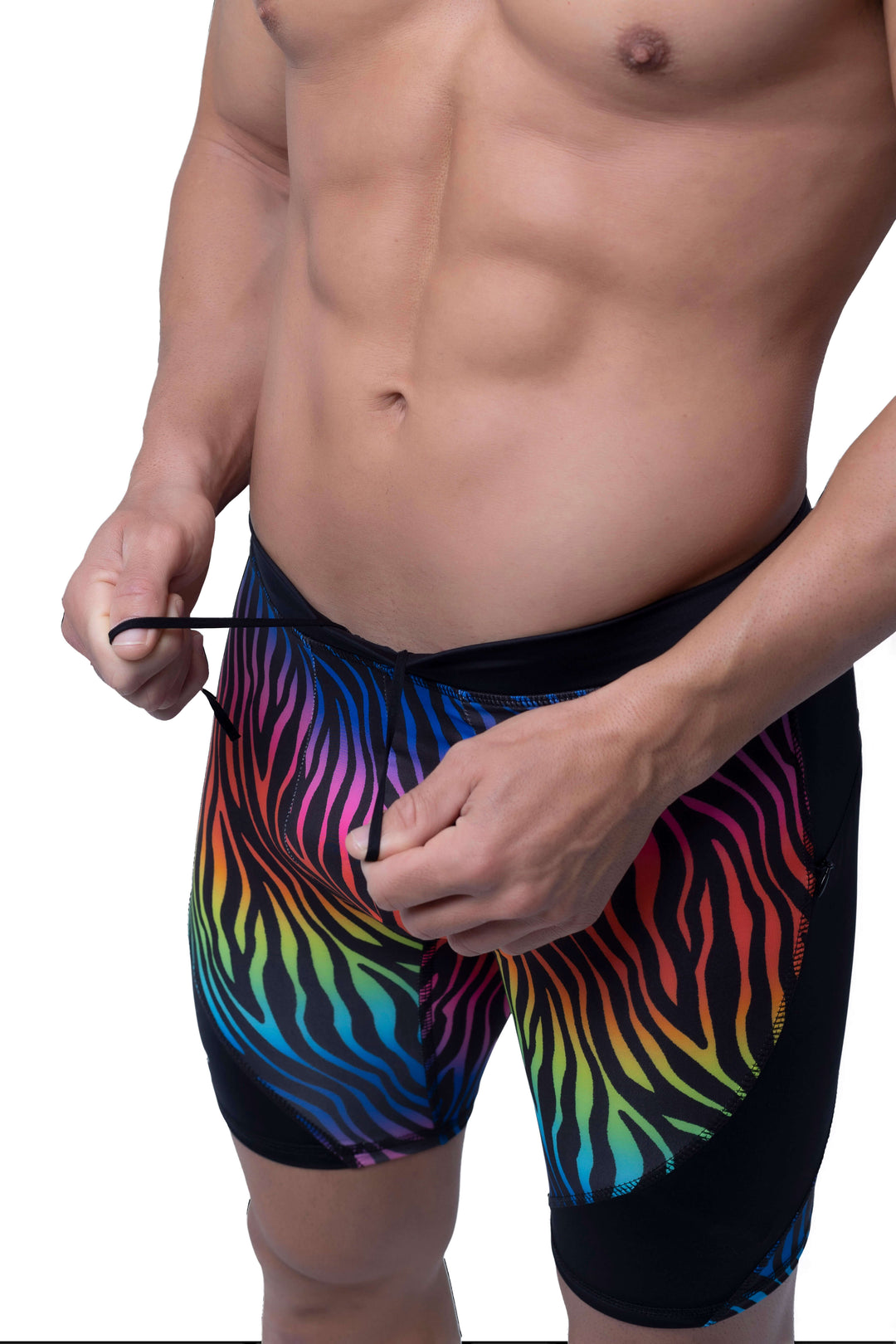 Matador Meggings Pride Rainbow Tiger men's compression shorts – vibrant tiger print squat-proof hybrid shorts