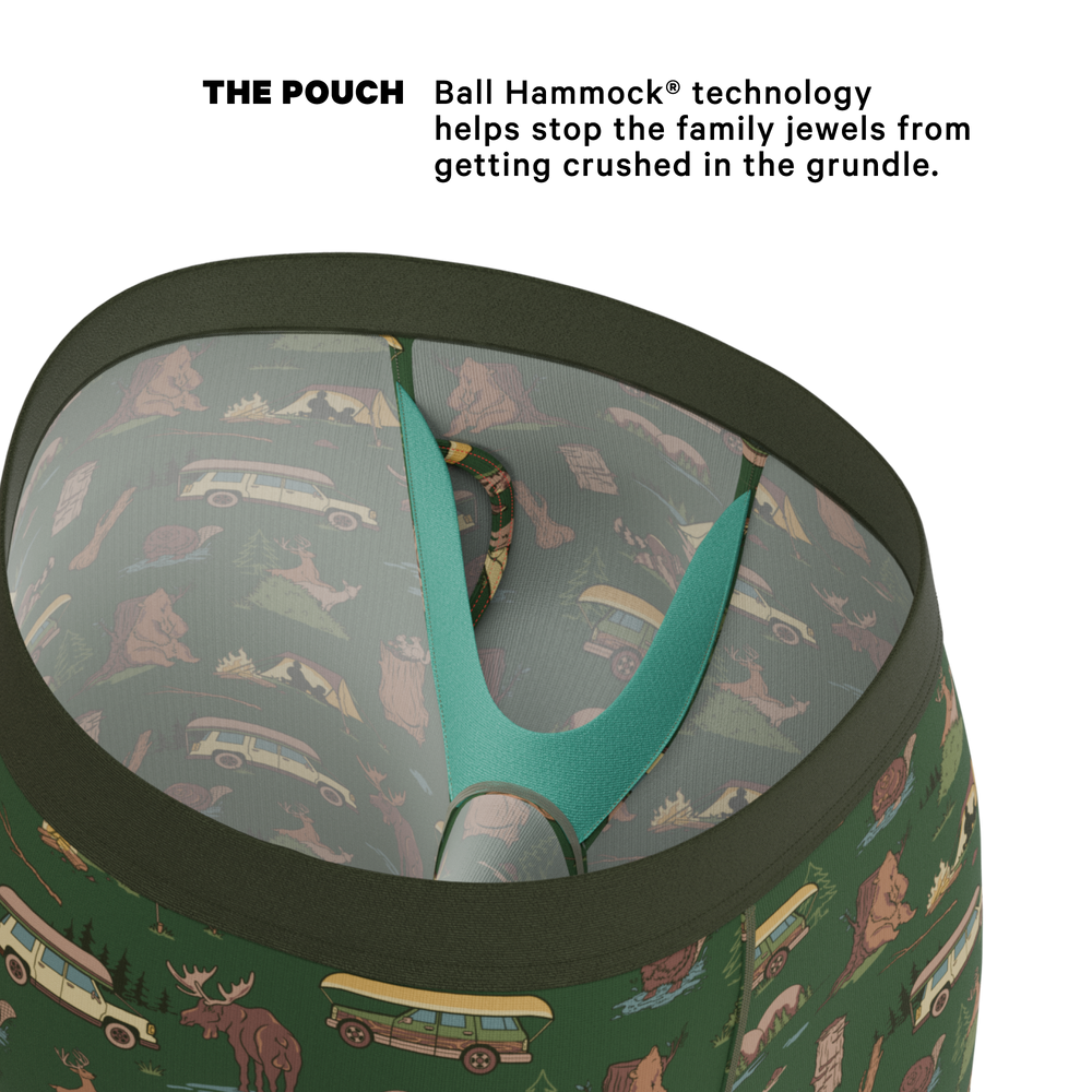 Shinesty The Really Happy Camper camping Ball Hammock long leg underwear with fly – men's camping long leg boxer