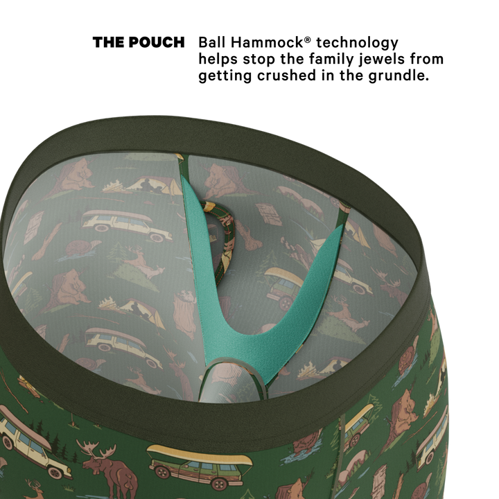 Shinesty The Really Happy Camper camping Ball Hammock long leg underwear with fly – men's camping long leg boxer