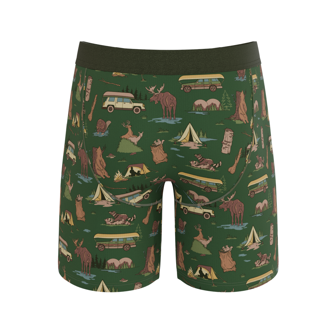 Shinesty The Really Happy Camper camping Ball Hammock long leg underwear with fly – men's camping long leg boxer