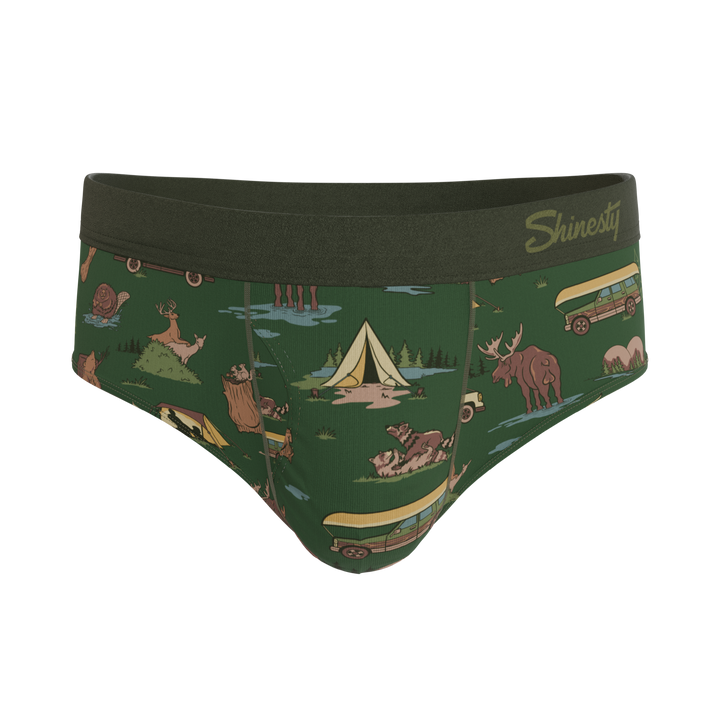 Shinesty The Really Happy Camper camping Ball Hammock pouch underwear briefs – men's camping print brief