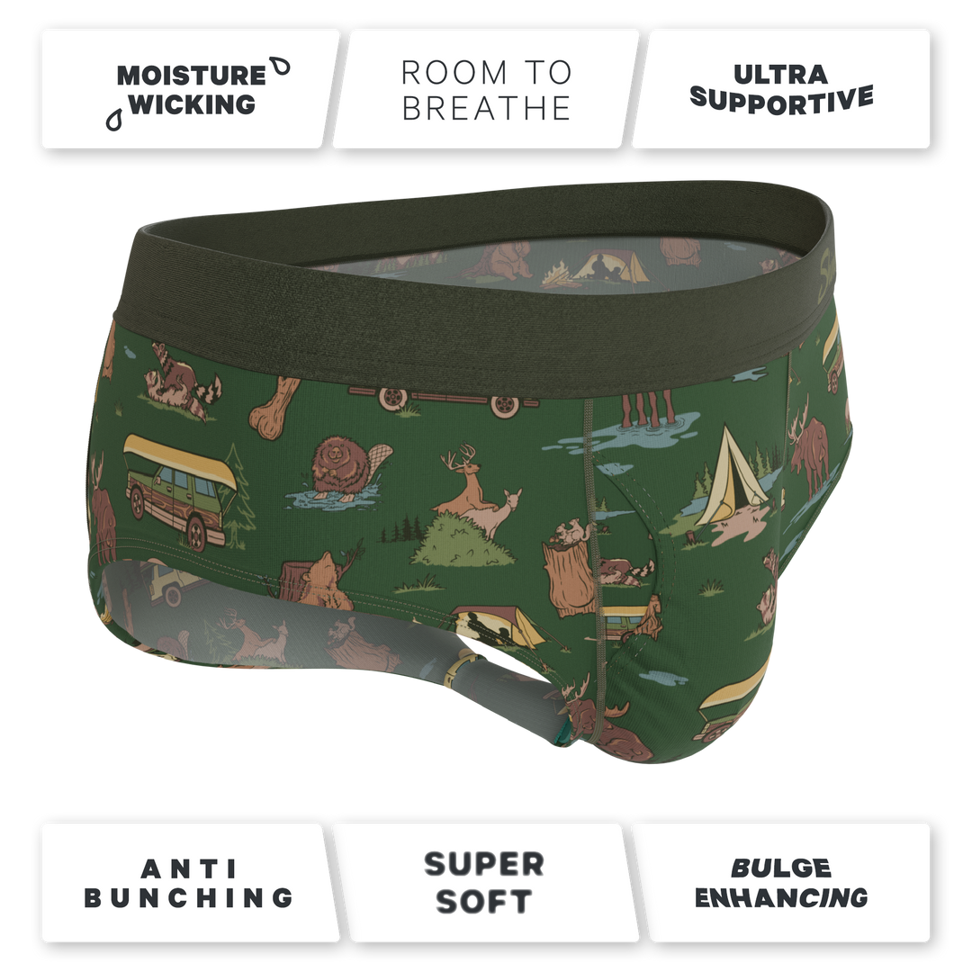Shinesty The Really Happy Camper camping Ball Hammock pouch underwear briefs – men's camping print brief
