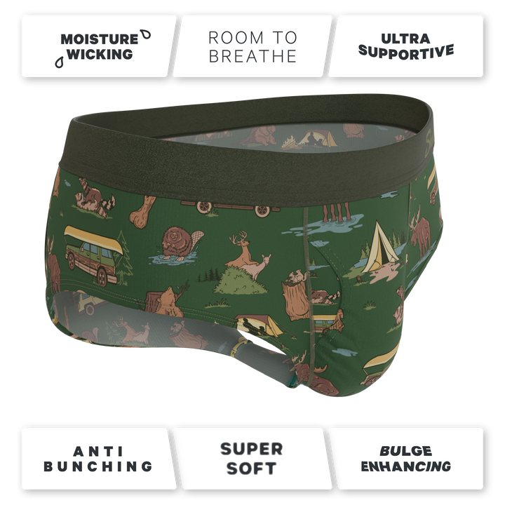Shinesty The Really Happy Camper camping Ball Hammock pouch underwear briefs – men's camping print brief