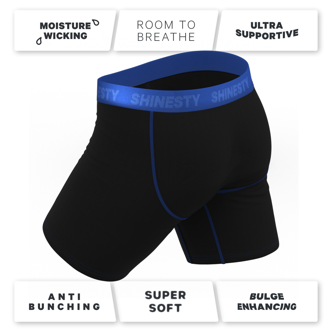 Shinesty "The Rhythm & Blues" Black and Blue Long Leg Ball Hammock® Pouch Underwear With Fly