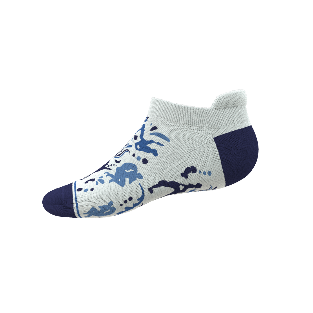 The Risqué Rorschach | Naughty Blue Willow Heel Hammock™ Ankle Socks