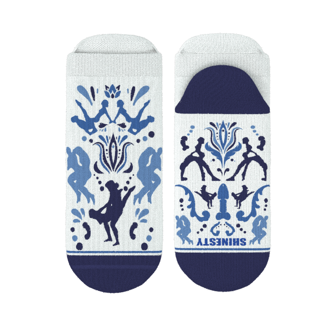 The Risqué Rorschach | Naughty Blue Willow Heel Hammock™ Ankle Socks