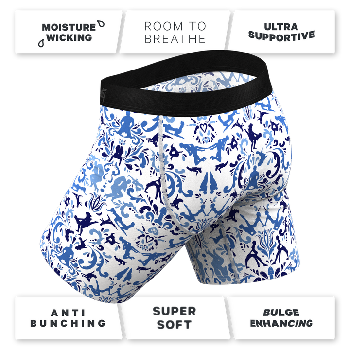 The Risqué Rorschach  | Blue Willow Long Leg Ball Hammock® Pouch Underwear With Fly