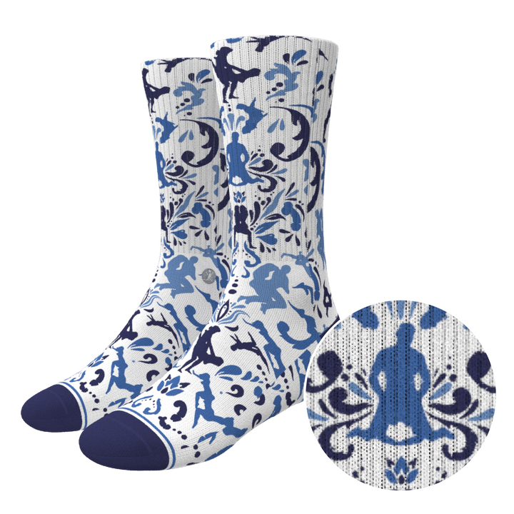 The Risqué Rorschach | Naughty Blue Willow Heel Hammock™ Crew Socks
