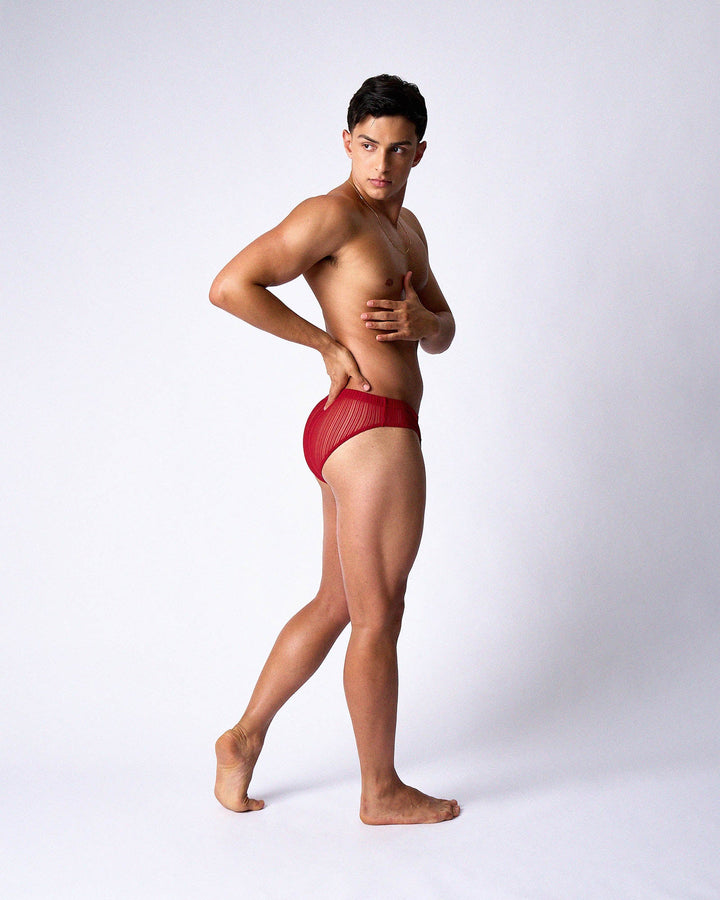 TEAMM8 Romeo Men's Sheer Bikini Brief – Cherry | Low-Rise Fashion Underwear