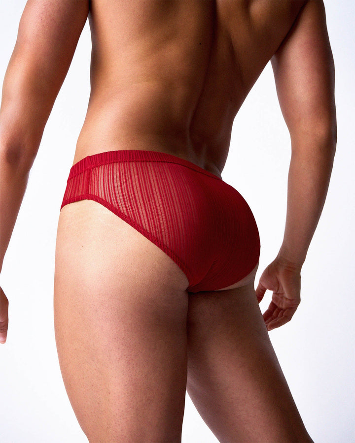 TEAMM8 Romeo Men's Sheer Bikini Brief – Cherry | Low-Rise Fashion Underwear
