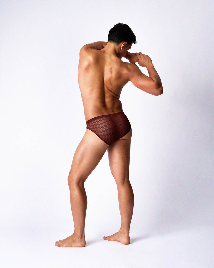 TEAMM8 Romeo Sheer Bikini Brief — Mahogany | Men's Sheer Bikini Brief