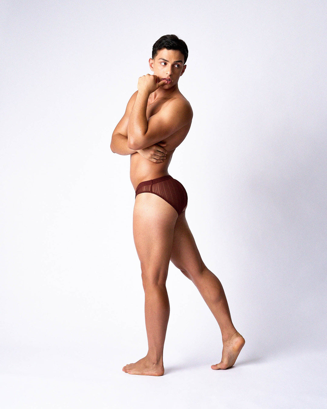 TEAMM8 Romeo Sheer Bikini Brief — Mahogany | Men's Sheer Bikini Brief
