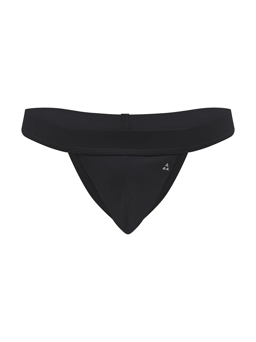 Body Aware Sport Swim Thong in black – men's contoured swim thong belt loop waistband