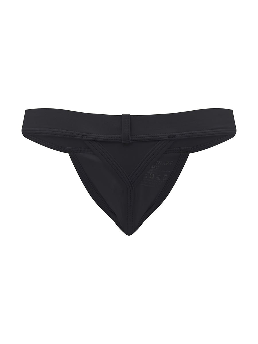 Body Aware Sport Swim Thong in black – men's contoured swim thong belt loop waistband