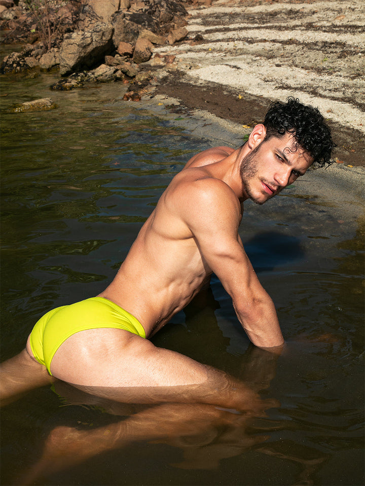 Body Aware Sport Swim Brief in acid lime – men's sporty swim brief with lined contoured pouch