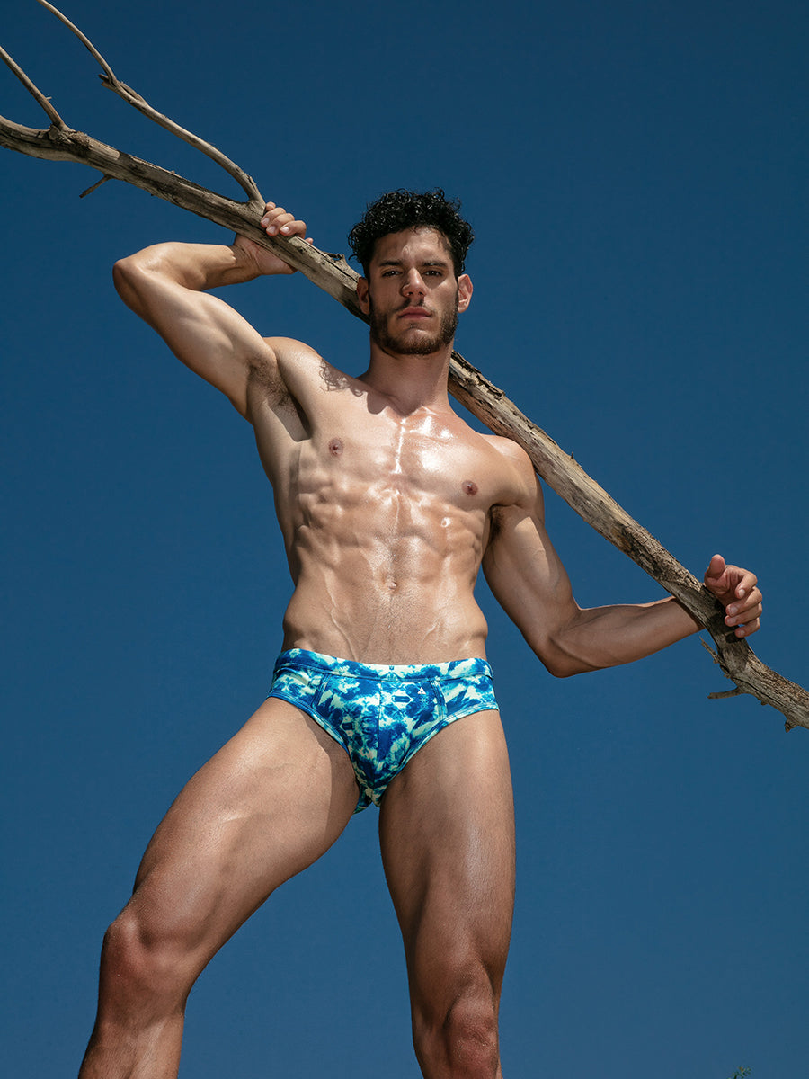 Body Aware Sport Swim Brief in tie-dye – men's sporty swim brief with lined contoured pouch