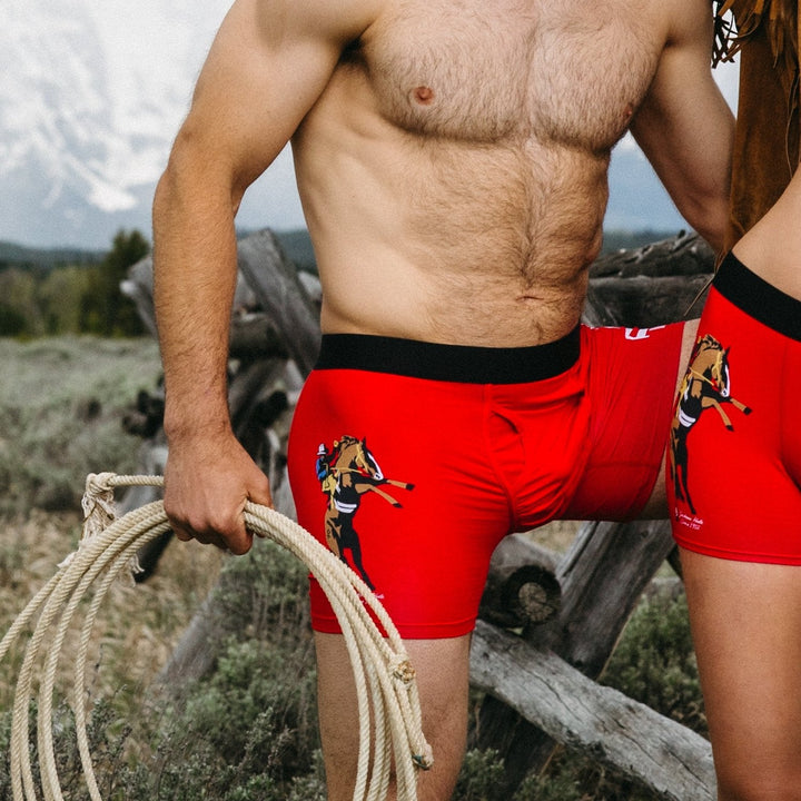 Shinesty x Diamond Cross Ranch "The King Of Wyoming" Red Horse Ball Hammock® Boxer Briefs with Fly