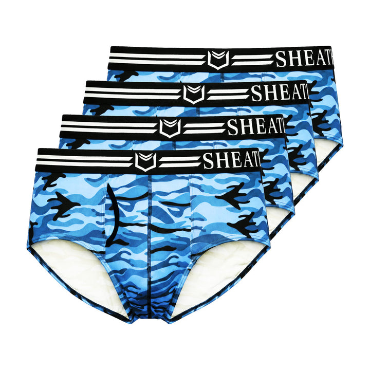 SHEATH Polyester Camo Men's Dual Pouch American Brief 4-Pack – men's camo dual pouch brief 4-pack