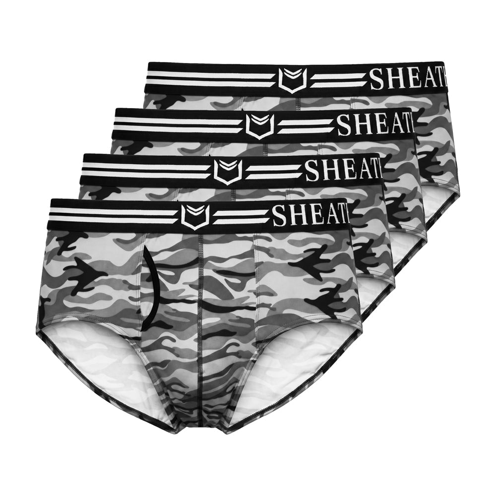 SHEATH Polyester Camo Men's Dual Pouch American Brief 4-Pack – men's camo dual pouch brief 4-pack