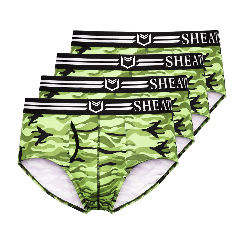 SHEATH Polyester Camo Men's Dual Pouch American Brief 4-Pack – men's camo dual pouch brief 4-pack