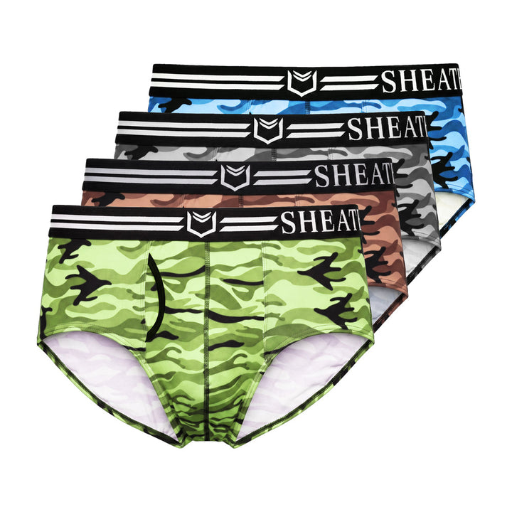 SHEATH Polyester Camo Men's Dual Pouch American Brief 4-Pack – men's camo dual pouch brief 4-pack