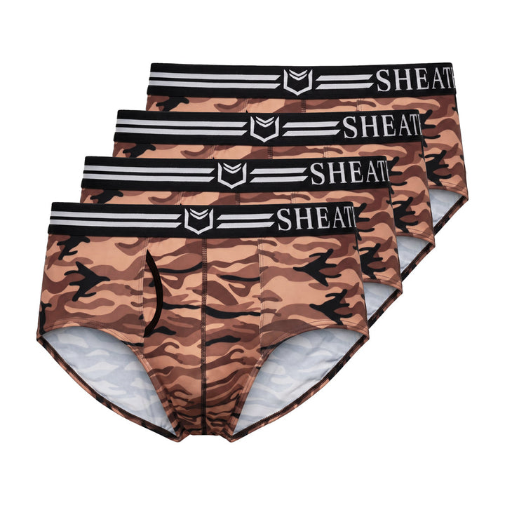 SHEATH Polyester Camo Men's Dual Pouch American Brief 4-Pack – men's camo dual pouch brief 4-pack
