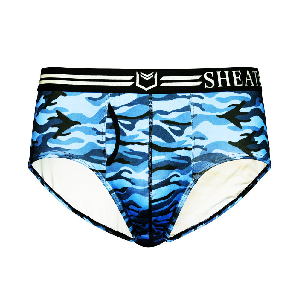 SHEATH Polyester Camo Men's Dual Pouch American Brief – men's camo dual pouch brief underwear