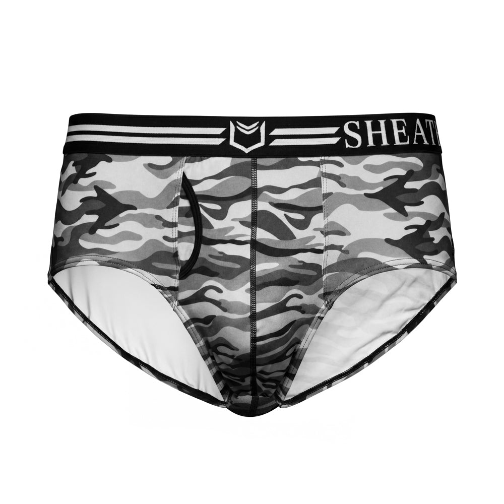 SHEATH Polyester Camo Men's Dual Pouch American Brief – men's camo dual pouch brief underwear