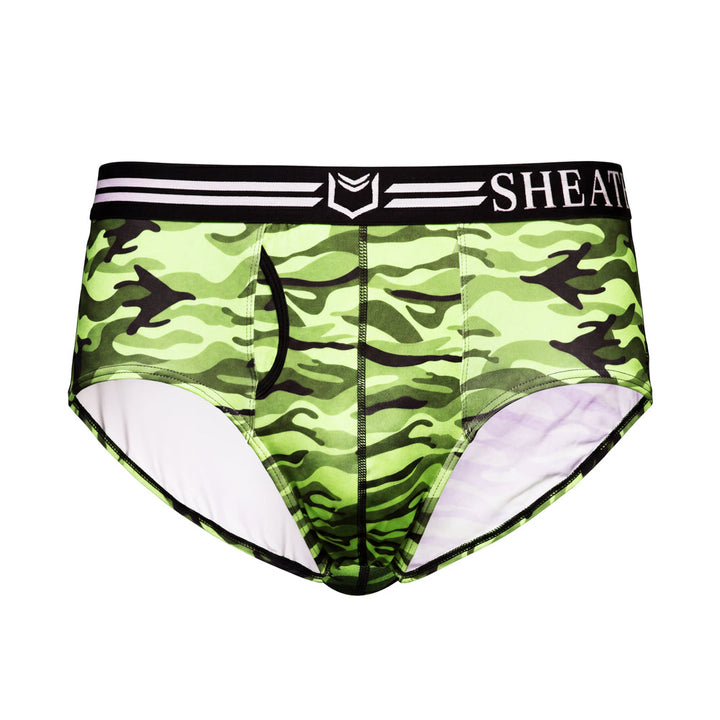 SHEATH Polyester Camo Men's Dual Pouch American Brief – men's camo dual pouch brief underwear