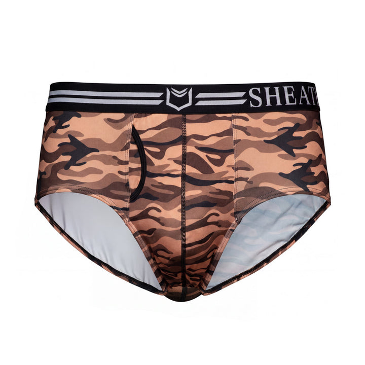 SHEATH Polyester Camo Men's Dual Pouch American Brief 4-Pack – men's camo dual pouch brief 4-pack