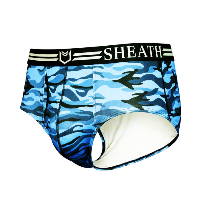 SHEATH Polyester Camo Men's Dual Pouch American Brief – men's camo dual pouch brief underwear