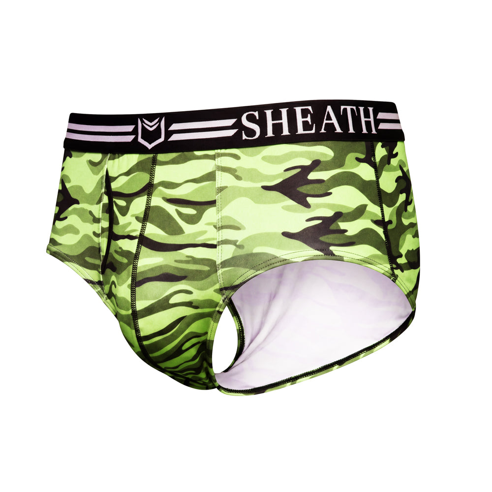 SHEATH Polyester Camo Men's Dual Pouch American Brief 4-Pack – men's camo dual pouch brief 4-pack