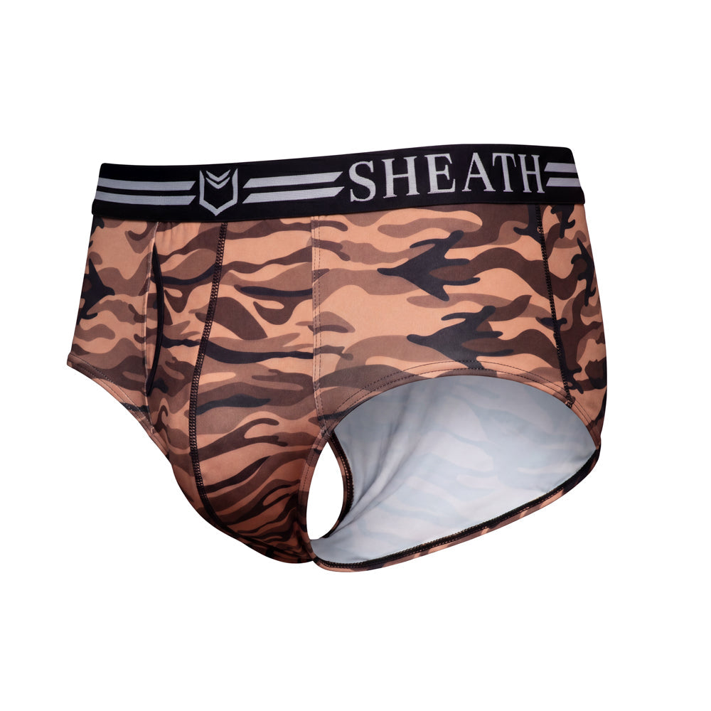 SHEATH Polyester Camo Men's Dual Pouch American Brief – men's camo dual pouch brief underwear