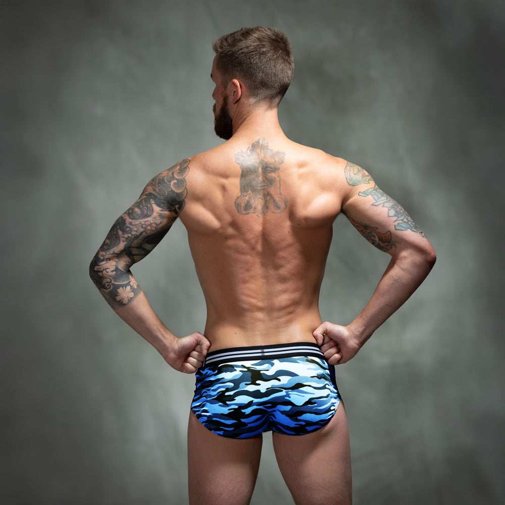 SHEATH Polyester Camo Men's Dual Pouch American Brief – men's camo dual pouch brief underwear