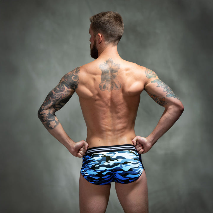 SHEATH Polyester Camo Men's Dual Pouch American Brief – men's camo dual pouch brief underwear