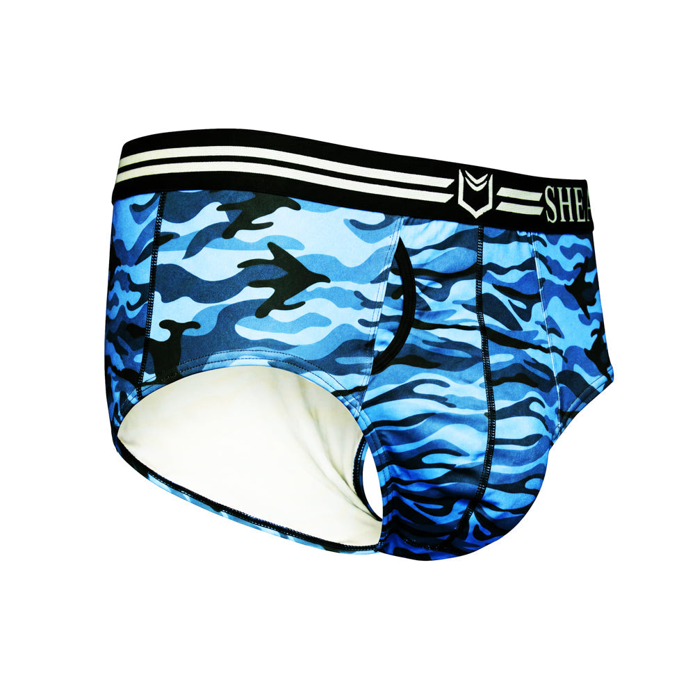 SHEATH Polyester Camo Men's Dual Pouch American Brief – men's camo dual pouch brief underwear